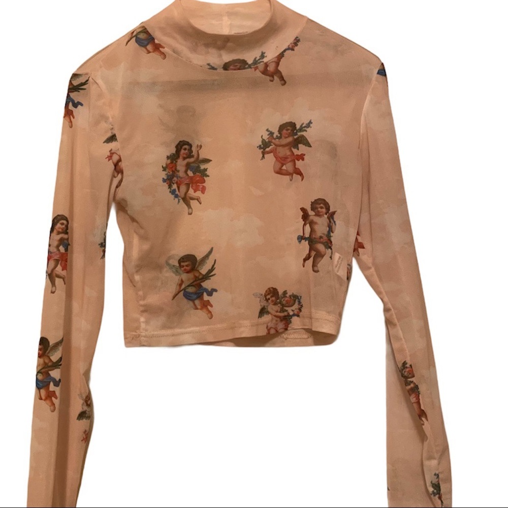 Long sleeve angel mesh crop top